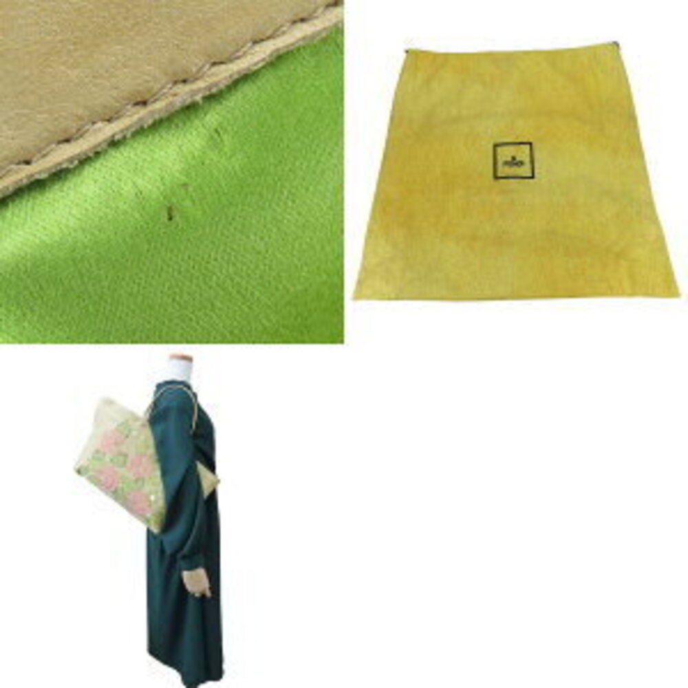 Fendi tote bag roll leather Beige Tan pink green shoulder Floral Flower - Picture 10 of 11